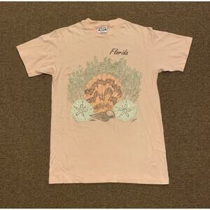 Vintage Men’s L Florida 90s Coral Sea Shells Single Stitch Pink Graphic T-Shirt